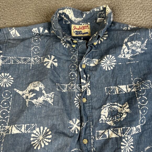 Reyn Spooner Alfred Shaheen Shirt Mens L Blue Hawaiian Button Fish Floral - Picture 6 of 12